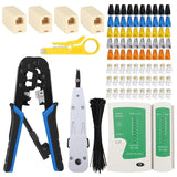 FEDUS RJ45 Crimping Tool Kit, Crimping Tool rj45 for Cat6A Cat5e Cat5 RJ45, 50PCS rj45 Connector & Boot Covers, Network lan Tester, Cut and Strip Tool, 25 Cable Ties Punch Down Tool,5Pcs RJ45 coupler Black 7 in 1