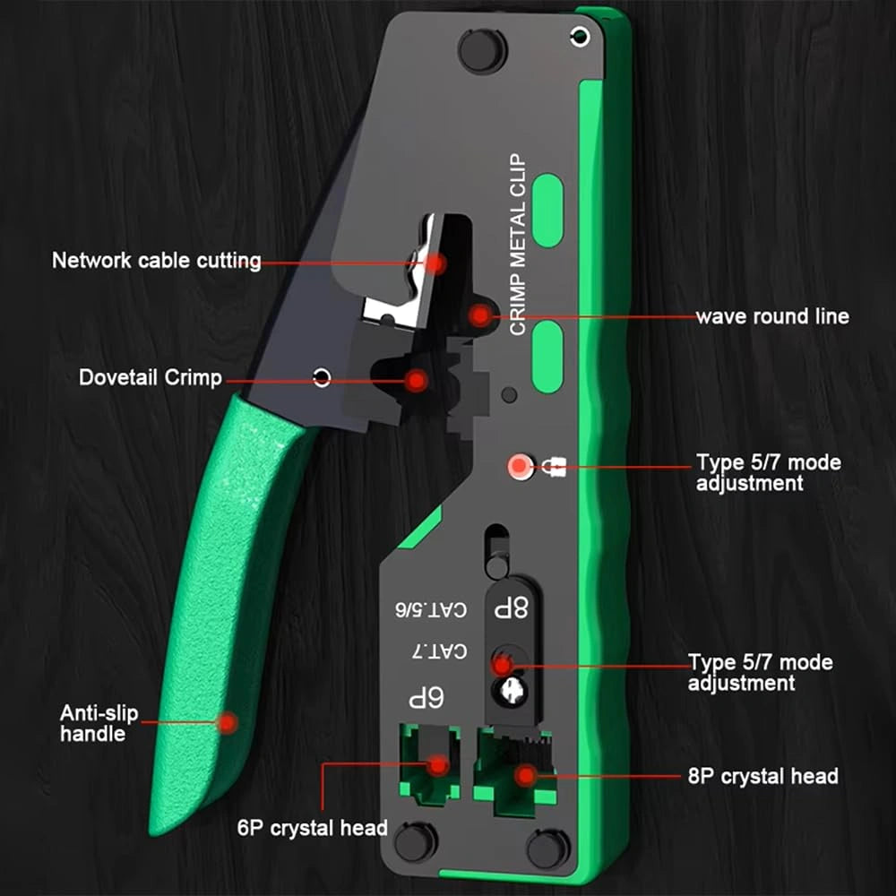 Rj45 Crimp Tool Pass Through Kit Ethernet Crimper Cat5 Cat5e Cat6 Crimping Tool For Rj11/12 6p