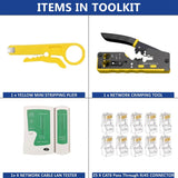 FEDUS RJ45 Crimping Tool Kit, Passthrough Crimping Tool RJ45 for Cat8, Cat7, Cat6A, Cat5E, Cat5 RJ45, 25PCS RJ45 Connector, Network LAN Tester, Cut and Strip Tool, Green, combo-4 FEDUS