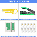FEDUS RJ45 Crimping Tool Kit, Passthrough Crimping Tool RJ45 for Cat8, Cat7, Cat6A, Cat5E, Cat5 RJ45, 25PCS RJ45 Connector, Network LAN Tester, Cut and Strip Tool, Green, combo-4
