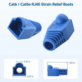 FEDUS RJ45 Crimping Tool Kit, Passthrough Crimping Tool rj45 for Cat6A Cat5E Cat5 RJ45, 25PCS rj45 Connector & Boot Covers, Network lan Tester, Cut and Strip Tool Blue COMBO-5