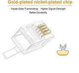 FEDUS RJ9 Modular Phone Headset 4P4C Plug Jack Connector for RJ9 / RJ10 / RJ22 Telephone Flat Cable/Cord Adapter Telephone Modular Plug (Compatible with Both Solid and Stranded Wire)