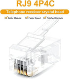 FEDUS RJ9 Modular Phone Headset 4P4C Plug Jack Connector for RJ9 / RJ10 / RJ22 Telephone Flat Cable/Cord Adapter Telephone Modular Plug (Compatible with Both Solid and Stranded Wire)
