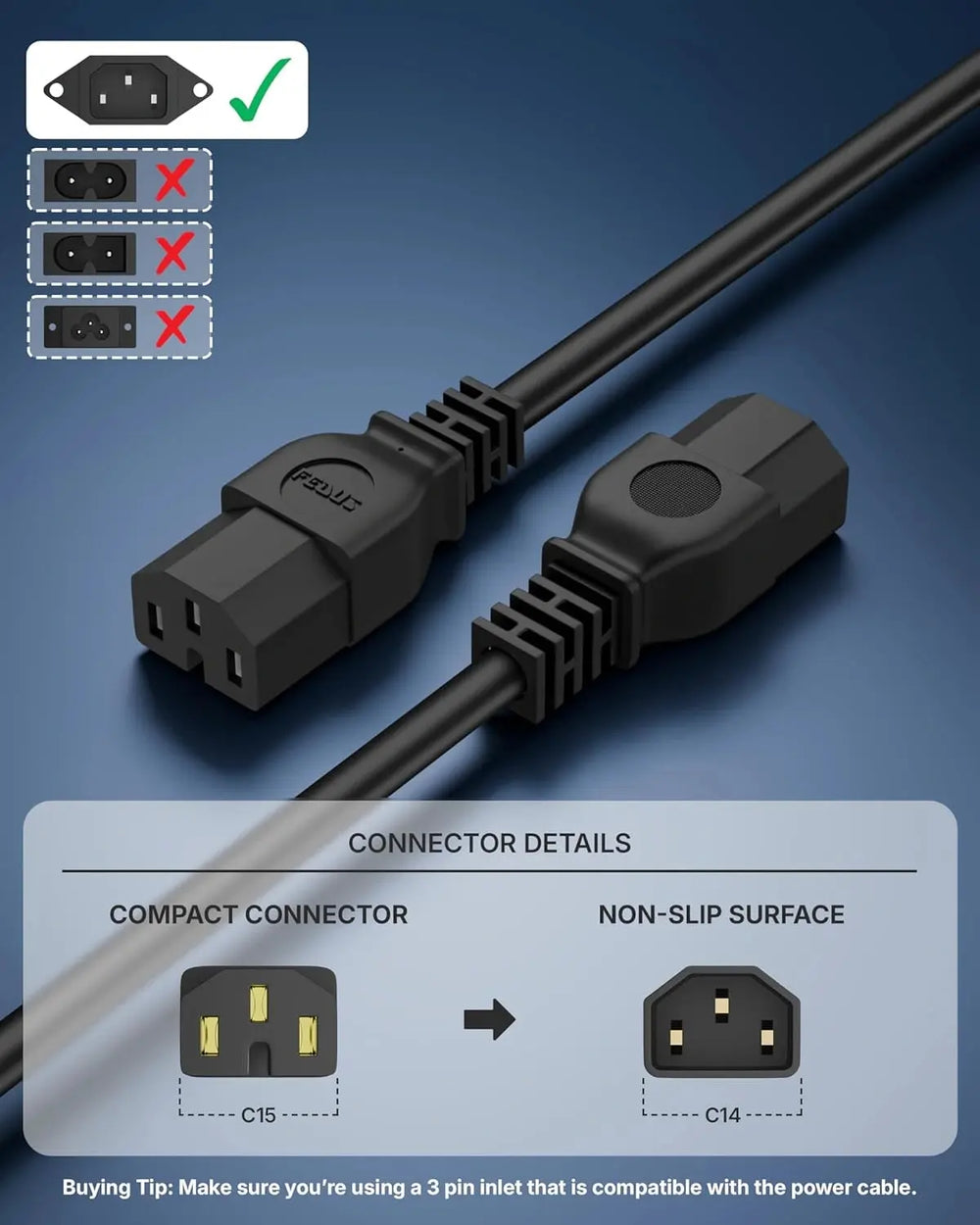 FEDUS ServerLink IEC C14 to C15 Power Link Cable, 18AWG 100% Pure Copper Heavy Duty Extension Cord for Servers, PDU, Cisco Switches & High-Temp Appliances, Flame Retardant PVC, 2Y Warranty FEDUS