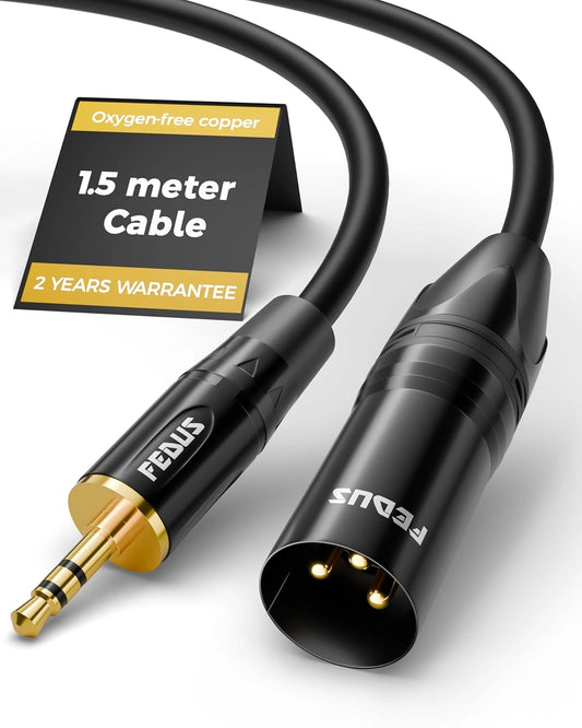 FEDUS StagePro 1.5 Meter 3.5mm to XLR Balanced Cable Adapter, Professional Low Noise Gold-Plated 1/8 inch Aux to XLR Male Audio Cord Wire for Cell Phone, Laptop, Speaker, Mixer, iPhone, iPod, Tablet