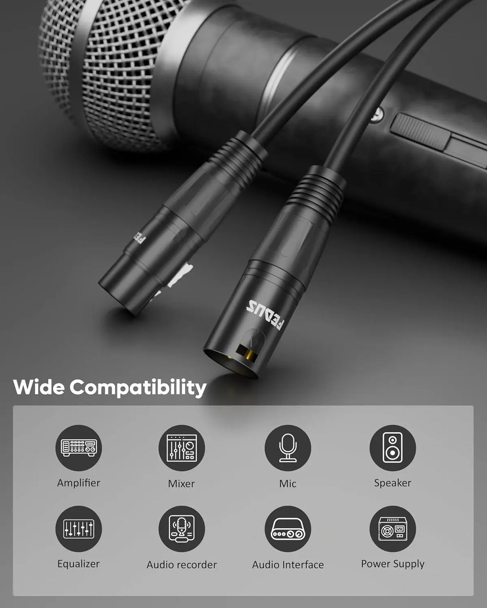FEDUS StagePro XLR Cable, Professional Balanced XLR Male to Female Microphone cable Cord, Oxygen-Free Copper, mic wire, For Podcast, Stage, Studio, Guitar, Audio, Speaker, Mixer, Behringer FEDUS