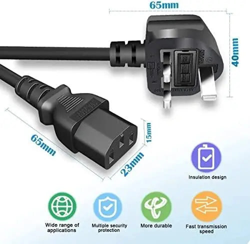 FEDUS Standard UK Power Cable Cord for Desktop PC with Fuse, 3 Pin IEC C13 Plug Power Supply Cable for, Work Station AC PC Cord Computer Power Lead, TV, Monitor Printer & SMPS Kettle Lead FEDUS