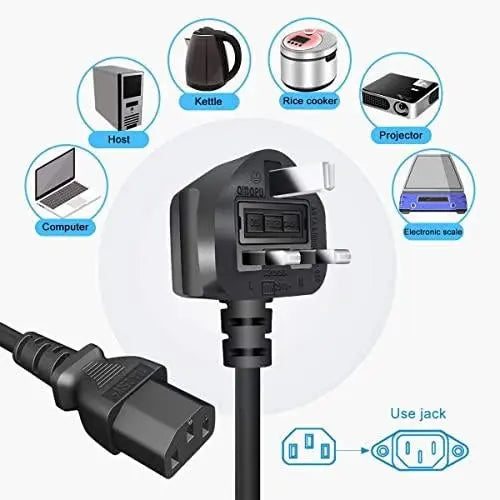 FEDUS Standard UK Power Cable Cord for Desktop PC with Fuse, 3 Pin IEC C13 Plug Power Supply Cable for, Work Station AC PC Cord Computer Power Lead, TV, Monitor Printer & SMPS Kettle Lead FEDUS