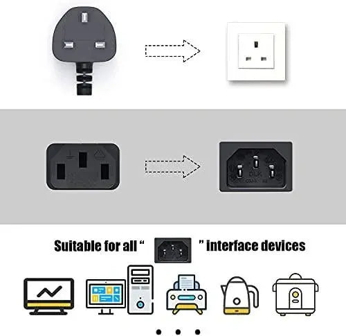 FEDUS Standard UK Power Cable Cord for Desktop PC with Fuse, 3 Pin IEC C13 Plug Power Supply Cable for, Work Station AC PC Cord Computer Power Lead, TV, Monitor Printer & SMPS Kettle Lead FEDUS