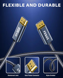 Two HDMI cables with 'FEDUS' branding on a blue background, highlighting flexibility and durability.