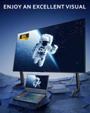 Monitor and laptop displaying an astronaut image with 8K Ultra HD text on a blue background