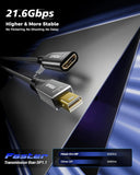 HDMI cable with connectors on a reflective surface, emphasizing high-speed transmission capabilities.