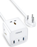 FEDUS Surge Protector, 3 Way Cube Shape Universal Sockets with USB Port Type A & C, 9.8 Ft Long Cable, Extension Board Cord, Automatic Overload Protection, Fireproof Power Strip Switch board, Spike Guard
