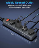 FEDUS Surge Protector, 4 Universal Sockets with Individual Switch, Long Cable, Extension Board Cord, Automatic Overload Protection, Fireproof Power Strip Switch Board, Spike Guard, Grey