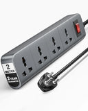FEDUS Surge Protector, 4 Universal Sockets with Individual Switch, Long Cable, Extension Board Cord, Automatic Overload Protection, Fireproof Power Strip Switch Board, Spike Guard, Grey