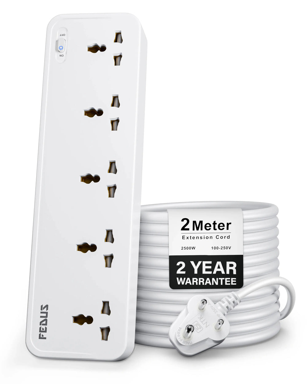 FEDUS Surge Protector, 5 Universal Sockets with Individual Switch, Extension Board Cord, Automatic Overload Protection, Fireproof Power Strip Switch Board, Spike Guard FEDUS
