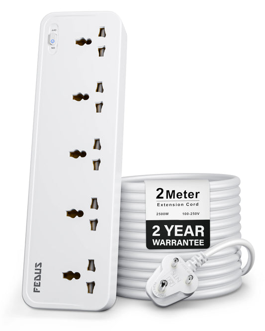 FEDUS Surge Protector, 5 Universal Sockets with Individual Switch, Extension Board Cord, Automatic Overload Protection, Fireproof Power Strip Switch Board, Spike Guard
