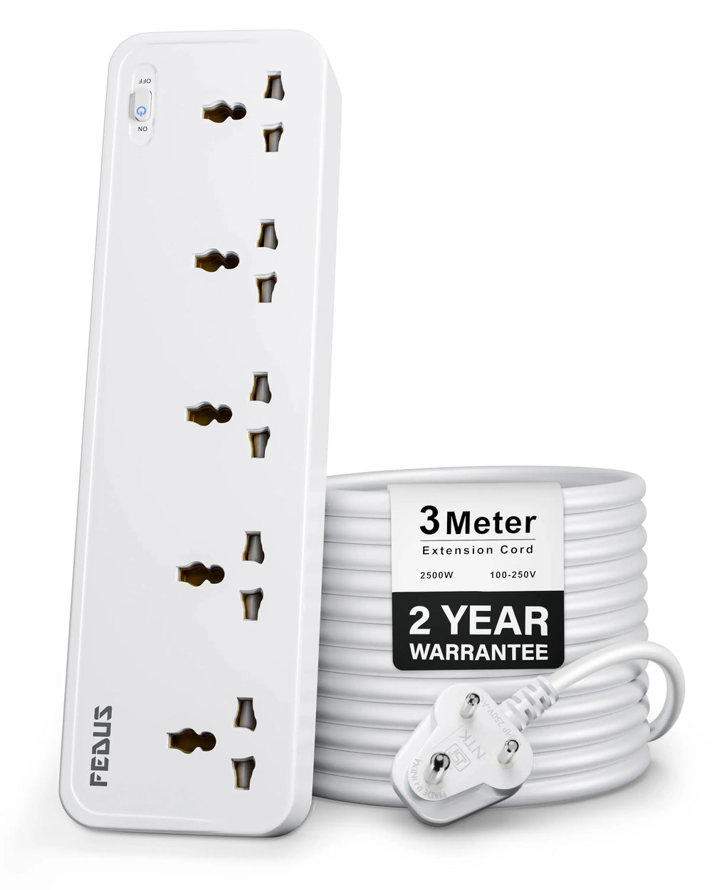 FEDUS Surge Protector, 5 Universal Sockets with Individual Switch, Extension Board Cord, Automatic Overload Protection, Fireproof Power Strip Switch Board, Spike Guard FEDUS