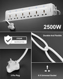 FEDUS Surge Protector, 6 Universal Sockets with Individual Switch, Long Cable, Extension Board Cord, Automatic Overload Protection, Fireproof Power Strip Switch Board, Spike Guard