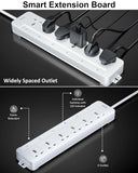 FEDUS Surge Protector, 6 Universal Sockets with Individual Switch, Long Cable, Extension Board Cord, Automatic Overload Protection, Fireproof Power Strip Switch Board, Spike Guard