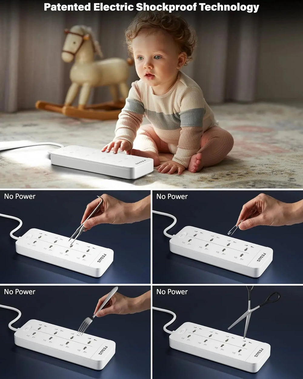 FEDUS Surge Protector, 8 Universal Sockets with MOV, OLP Protection, Long Cable, Extension Board Cord, Automatic Overload Protection, Fireproof Power Strip Switch Board, Spike Guard FEDUS