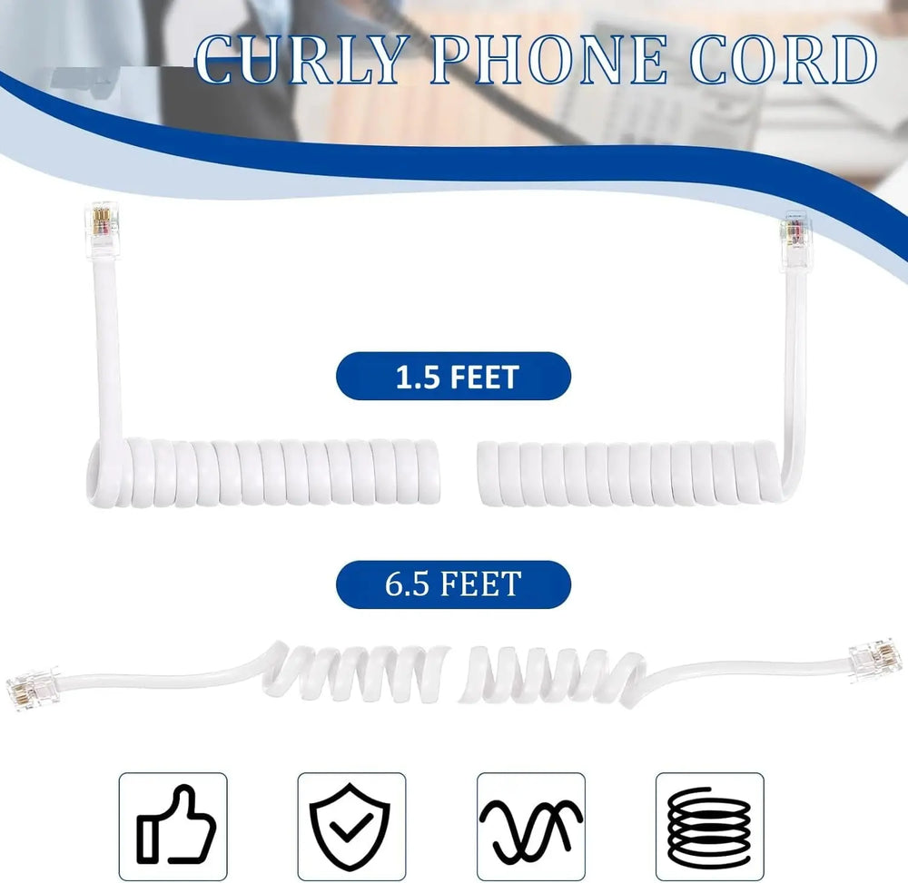 FEDUS Telephone Phone Handset Cable Cord, 6.5Ft Uncoiled / 1.5Ft Coiled, Landline Phone 4P4CPure-Copper Coiled Curly Cord Male to Male RJ9/RJ10 Cable, Telephone Accessory FEDUS
