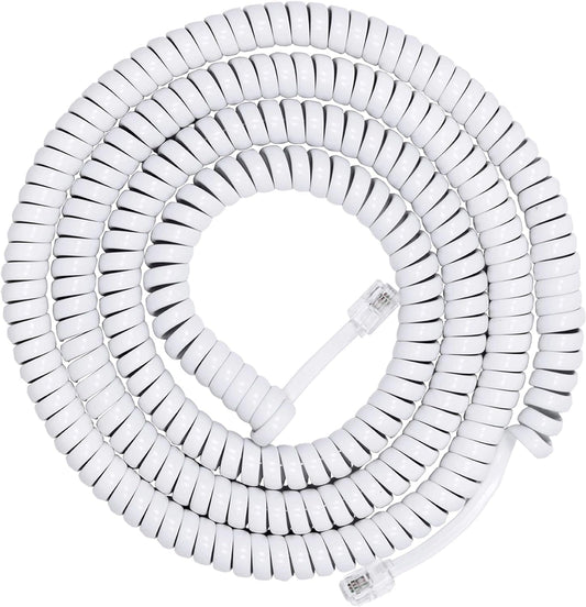 FEDUS Telephone Phone Handset Cable Cord, 6.5Ft Uncoiled / 1.5Ft Coiled, Landline Phone 4P4CPure-Copper Coiled Curly Cord Male to Male RJ9/RJ10 Cable, Telephone Accessory