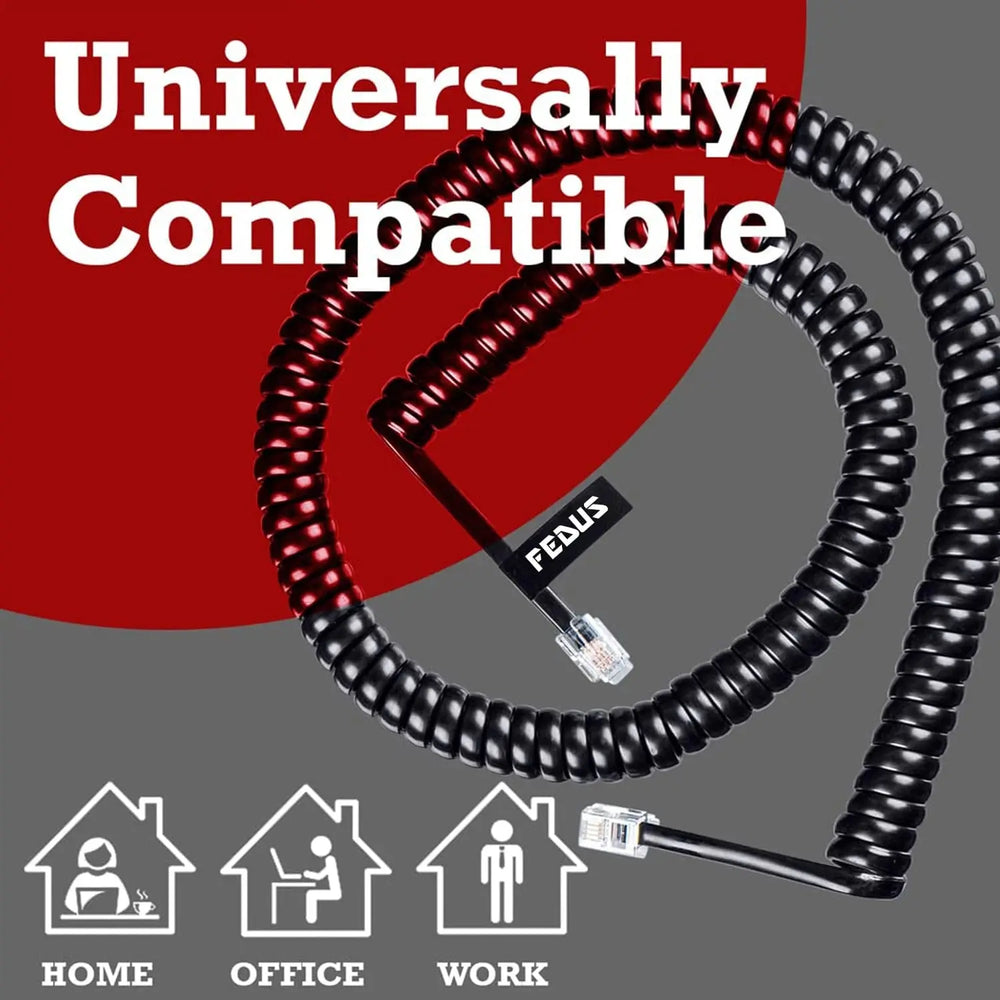 FEDUS Telephone Phone Handset Cable Cord, 9Ft Uncoiled / 1.5Ft Coiled, Landline Phone 4P4CPure-Copper Coiled Curly Cord Male to Male RJ9/RJ10 Cable, Telephone Accessory FEDUS