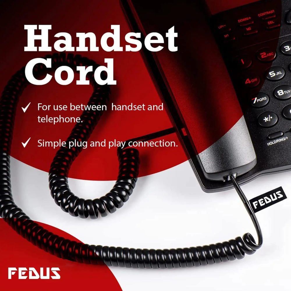 FEDUS Telephone Phone Handset Cable Cord, 9Ft Uncoiled / 1.5Ft Coiled, Landline Phone 4P4CPure-Copper Coiled Curly Cord Male to Male RJ9/RJ10 Cable, Telephone Accessory FEDUS