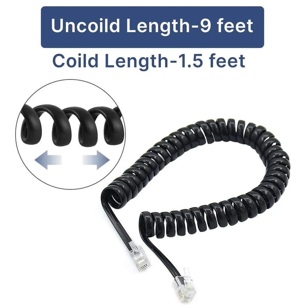 FEDUS Telephone Phone Handset Cable Cord, 9Ft Uncoiled / 1.5Ft Coiled, Landline Phone 4P4CPure-Copper Coiled Curly Cord Male to Male RJ9/RJ10 Cable, Telephone Accessory FEDUS