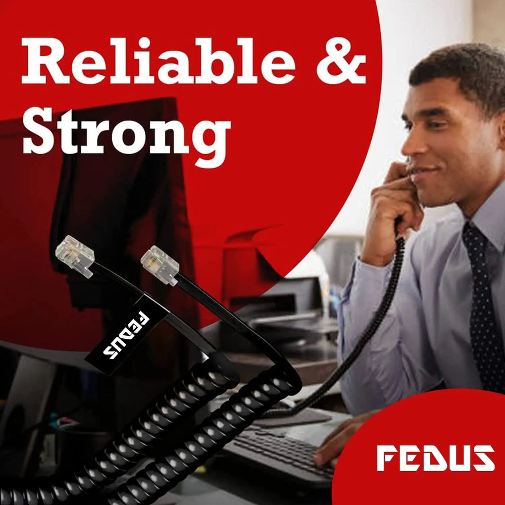 FEDUS Telephone Phone Handset Cable Cord, 9Ft Uncoiled / 1.5Ft Coiled, Landline Phone 4P4CPure-Copper Coiled Curly Cord Male to Male RJ9/RJ10 Cable, Telephone Accessory FEDUS