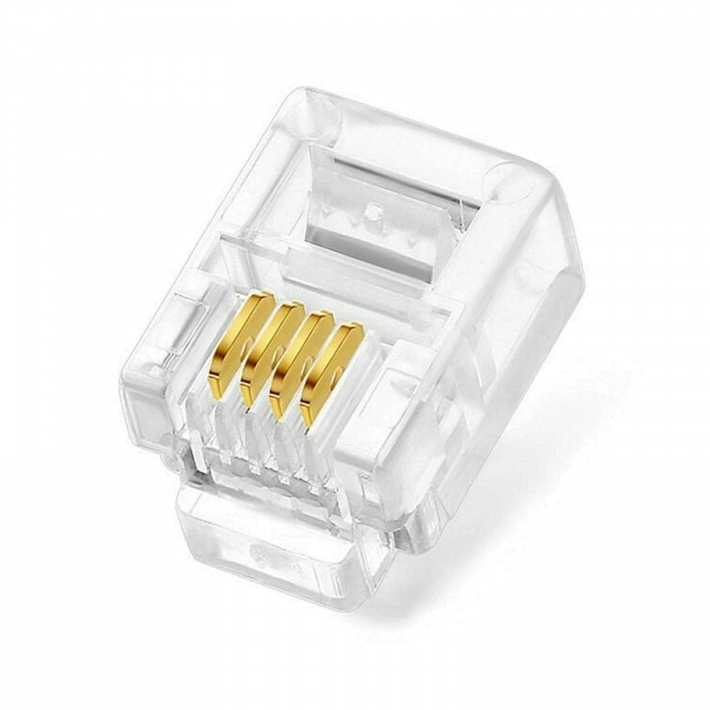 FEDUS Telephone Plug 4 Pin RJ11 6P4C Modular Plug Telephone Phone Connector Crystal Head Plug Network Connector (6/2, Telephone Cord Connector Adapter Crimp) Four-core Cable RJ 11 Plug
