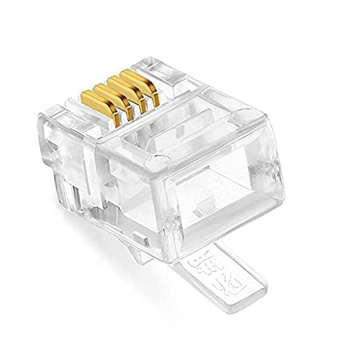 FEDUS Telephone Plug 4 Pin RJ11 6P4C Modular Plug Telephone Phone Connector Crystal Head Plug Network Connector (6/2, Telephone Cord Connector Adapter Crimp) Four-core Cable RJ 11 Plug