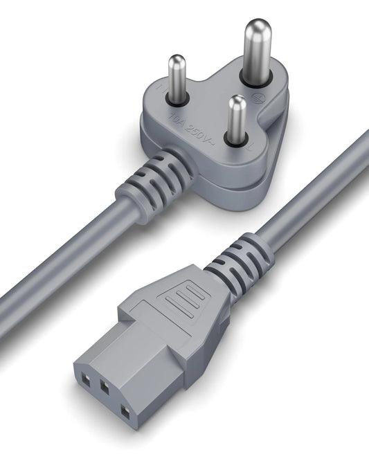 FEDUS TPR (Thermoplastic Rubber) Desktop PC Computer Power Cord, 2500 Watt IEC C13 Cable for Gaming pC, 3 Pin Ac Wire Lead for SMPS Power Supply, Monitor, Printer, Electric Kettle, TV, Grey