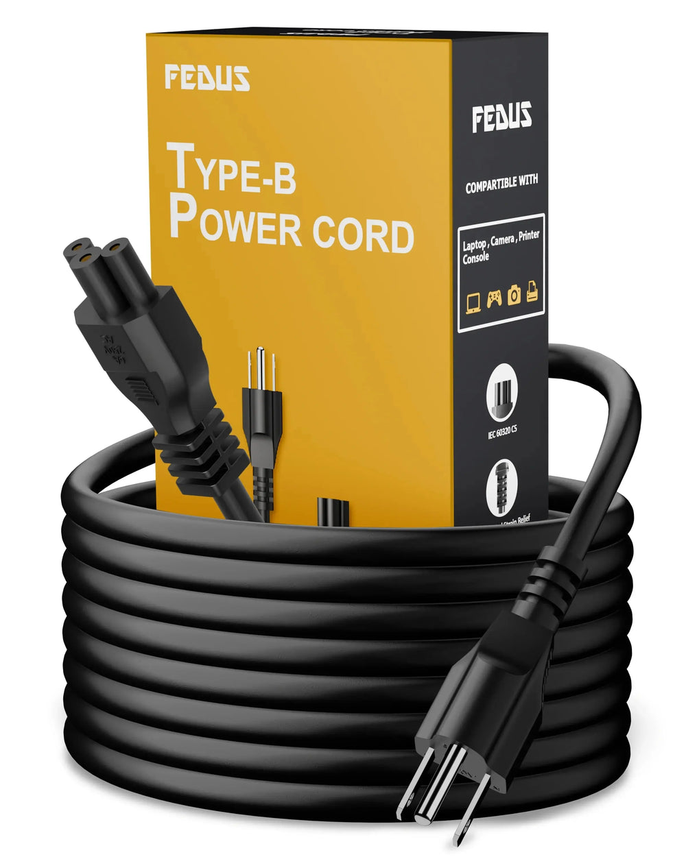 FEDUS Type B USA/Canada/Japan/America Universal Laptop, Monitor Power Cord, type B to C5 Power Cable for Monitor, PC, Laptop, Printer, Scanner, 10Amps 18 AWG GA NEMA 5-15P to IEC5 1.8M Cheeku Technologies