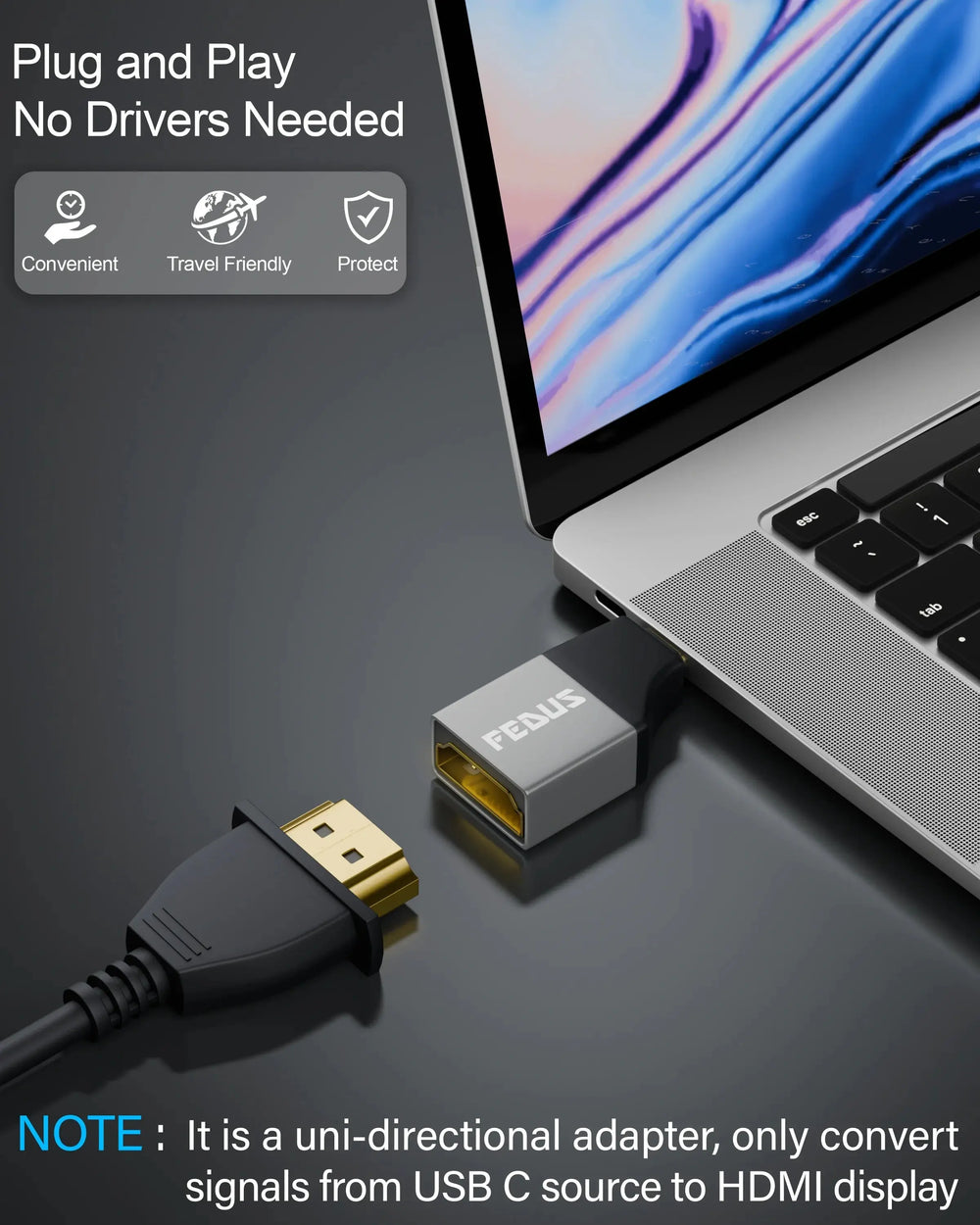 FEDUS Type C to HDMI Converter Cable 4K@60Hz USB C to HDMI Adaptor Cord Cheeku Technologies