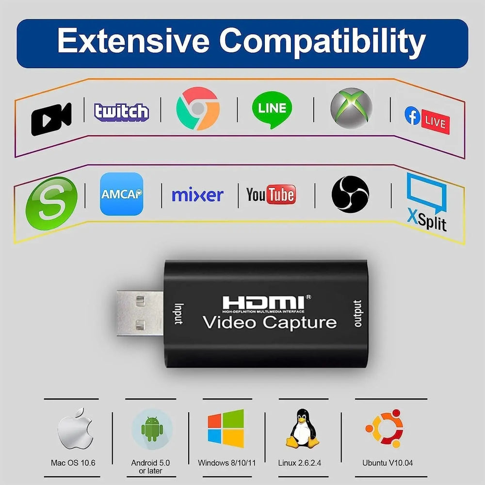 FEDUS USB 2.0 HDMI Video Capture Card 1080p 30fps Audio Video Capture Device, Game Capture Card, HDMI to USB 2.0 for Gaming, Streaming Device, Compatible with Nintendo Switch, PS3/4, Xbox One FEDUS