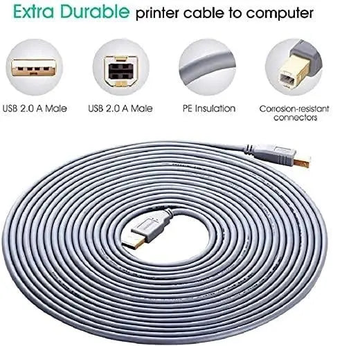 FEDUS USB 2.0 High Speed Printer Cable Scanner Cable A Male to B Male for HP, Canon, Etc.-Grey FEDUS