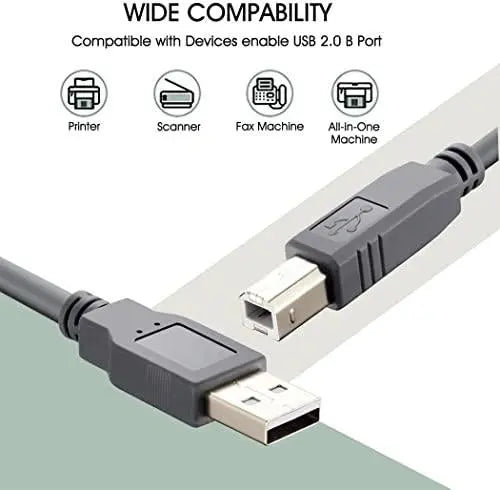 FEDUS USB 2.0 High Speed Printer Cable Scanner Cable A Male to B Male for HP, Canon, Etc.-Grey FEDUS
