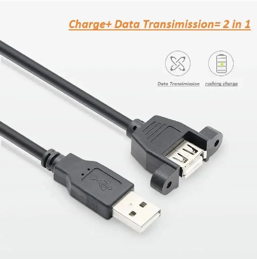 FEDUS Panel- Mount USB 2.0 Male to Female Extension Cable, 17-inch /43cm USB 2.0 Type A Male to Type A Female with Screw Hole Panel Mount Adapter External Cable FEDUS
