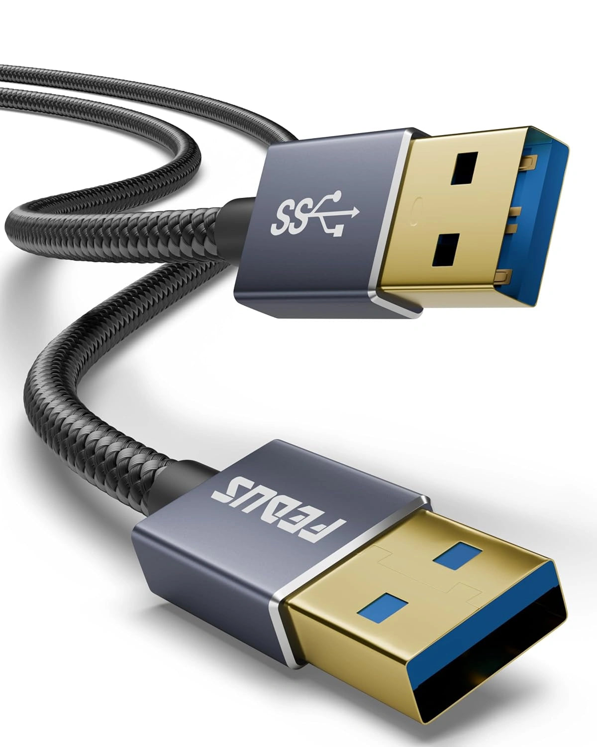 FEDUS USB 3.0 Male to Male Cable High-Speed 5Gbps Data Transfer, Premium Nylon Braided USB to USB Cord 24K Gold-Plated Connectors for Hard Drive Enclosure,Laptop Cooling Pad, Smart TV, DVD