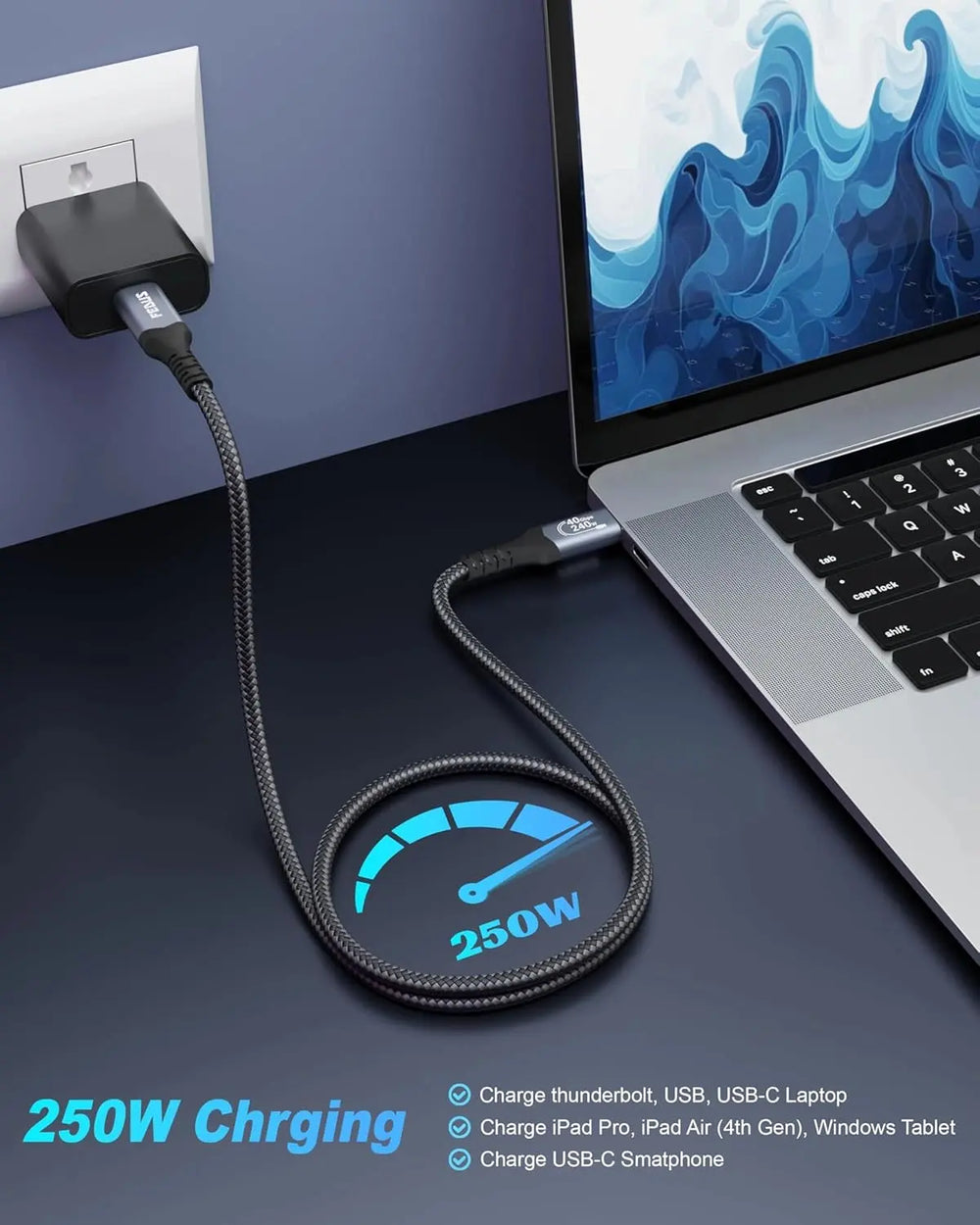 FEDUS USB 4 Cable Thunderbolt 4 Cable 40Gbps 240W [8K@60Hz 4K@144Hz] 100W PD 3.1 Fast Charging Type C Cable USB C to USB C Display Cable Compatible with iPhone 15 Pro, MacBook, eGPU, SSD FEDUS