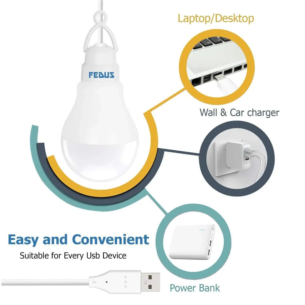 FEDUS USB Bulb for Power Bank, USB led Light for Power Bank, USB Light for Mobile Lamp/LED USB Bulb Mini LED Night Light led Portable Light - White FEDUS