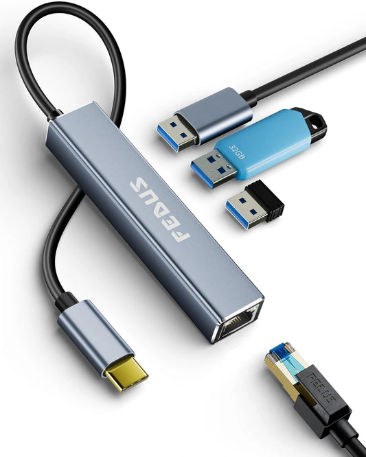 FEDUS USB C to Ethernet Adapter, 3-Port USB 3.0 Hub with RJ45, Gigabit ethernet LAN to USB Type c Converter, LAN to USB Connector, Network Adapter for Phone, MacBook Pro/Air, iPad Pro, XPS, Surface