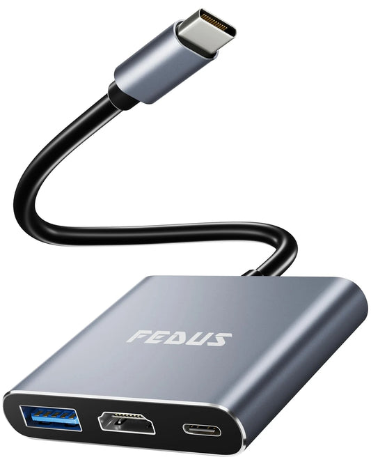 FEDUS 3-in-1 USB Hub Type C Hub, USB C Hub, USB Type C to 4K HDMI adapter Converter, Type C to USB 3.0@5gbps Type a Converter With 65W Power Delivery for MacBook Pro/Air, iPhone, Phones, Tablets, Pc Computer