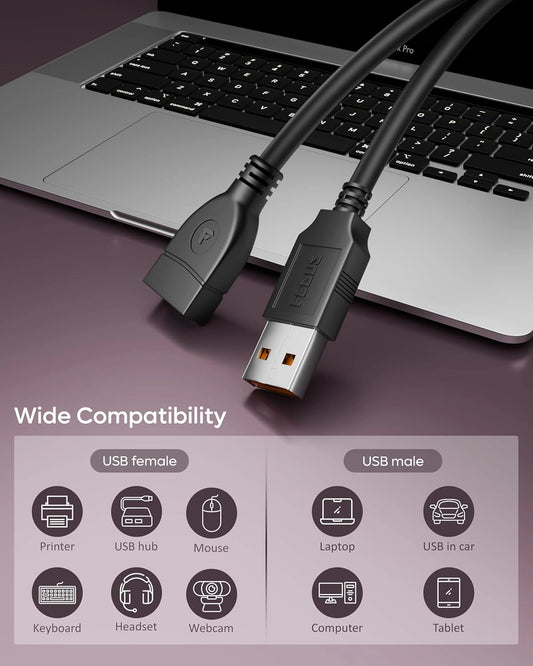 USB cable with connectors on a laptop, showing compatibility with various devices.