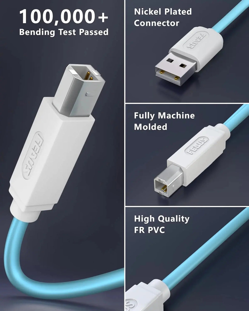 FEDUS USB Printer Cable, Printer USB Cable Wire, USB A Male To USB B 2.0 Male Cord, Scanner Cable Compatible with Printers of Brother Dell, HP Printer Cable, Epson, Canon, Xerox Samsung FEDUS