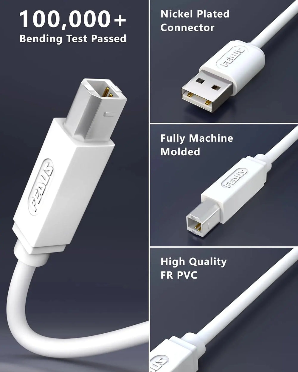 FEDUS USB Printer Cable, Printer USB Cable Wire, USB A Male To USB B 2.0 Male Cord, Scanner Cable Compatible with Printers of Brother Dell, HP Printer Cable, Epson, Canon, Xerox Samsung FEDUS