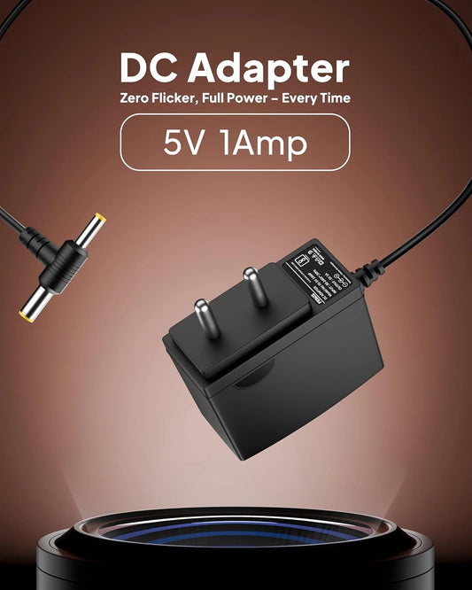 FEDUS VOLTURA 5V 1A DC Power Adapter (2 Meter Long Wire) | 5 Volt 1 Amp AC to DC Charger for Set Top Box, CCTV, Router, LED Strip | Dual Connector (5.5mm & 4.0mm Pin) | Surge Protection & ABS Body