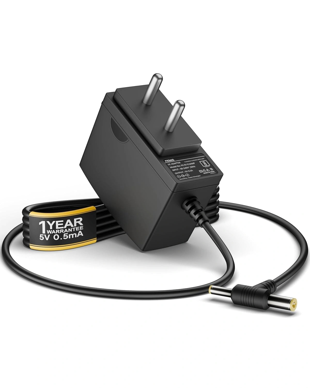 FEDUS VOLTURA 5V 500mAH DC Power Adapter (2 Meter Long Wire) | 5 Volt 500mAH AC to DC Charger for Set Top Box, CCTV, Router, LED Strip | Dual Connector (5.5mm & 4.0mm Pin) Surge Protection & ABS Body